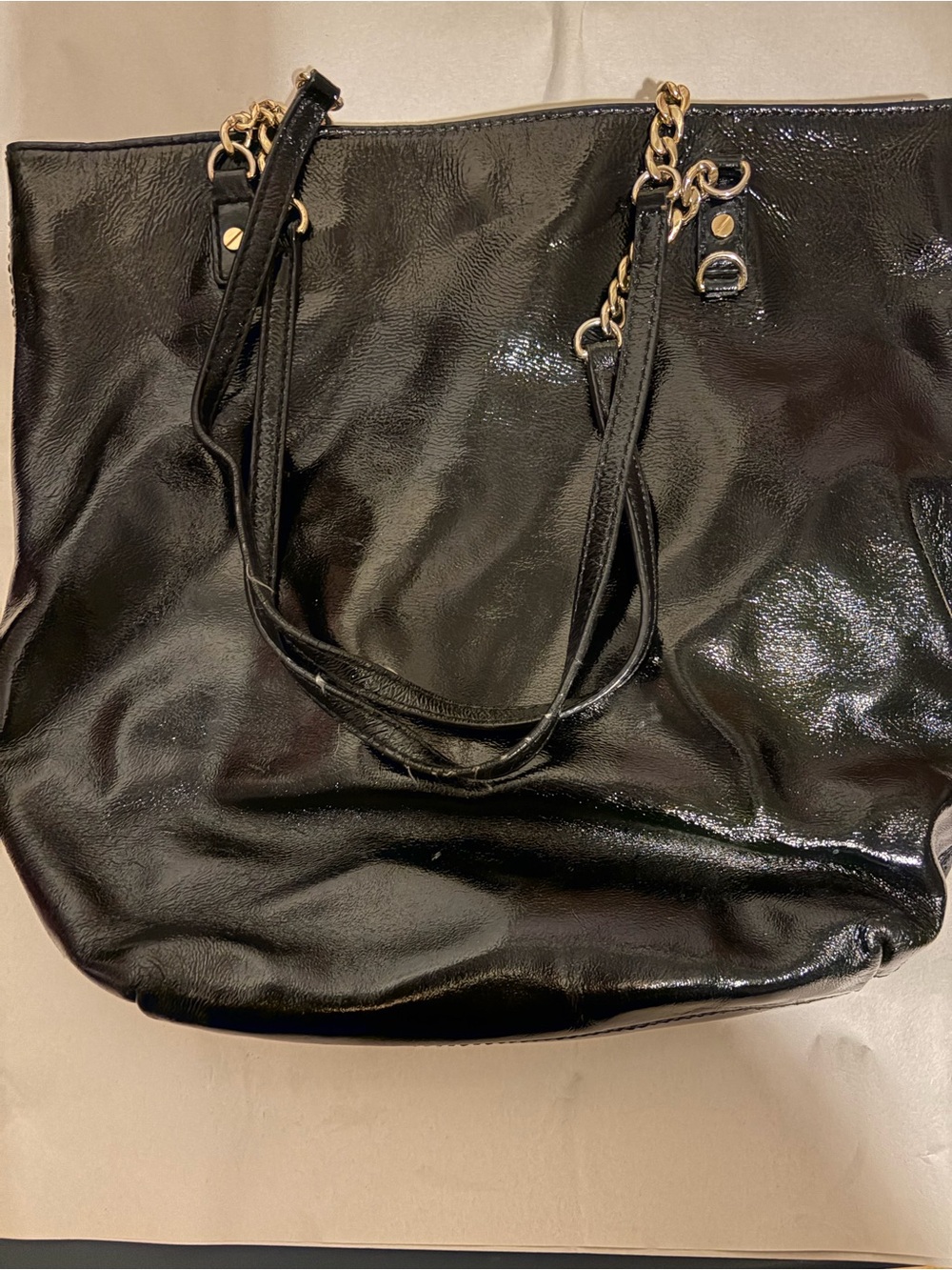 Michael Kors Black Patent Hobo with Gold Chain Accents